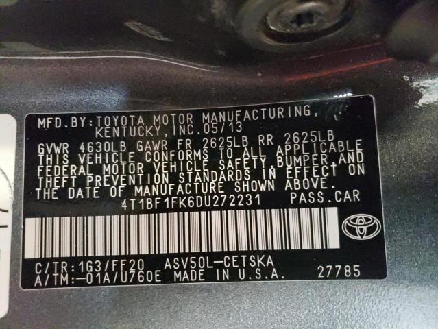 4T1BF1FK6DU272231 - 2013 TOYOTA CAMRY L GRAY photo 13