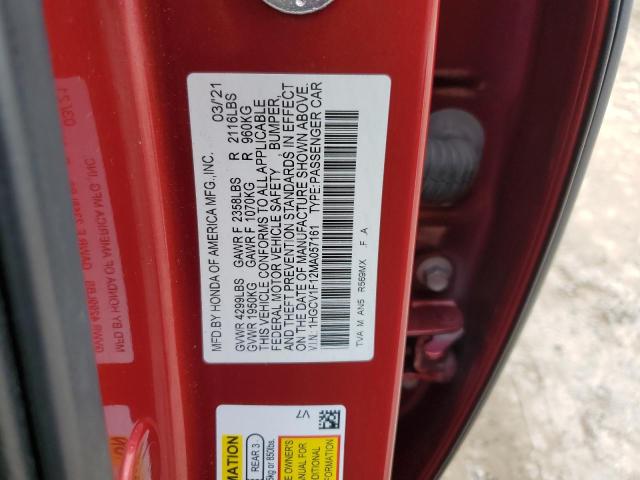 1HGCV1F12MA057161 - 2021 HONDA ACCORD LX MAROON photo 13