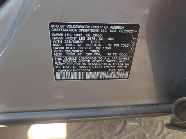 1V2HE2CA9NC223162 - 2022 VOLKSWAGEN ATLAS CROS SE SILVER photo 12