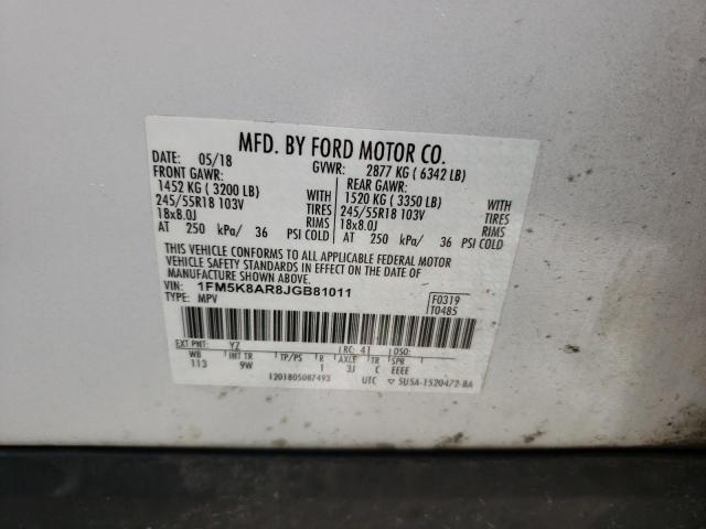 1FM5K8AR8JGB81011 - 2018 FORD EXPLORER POLICE INTERCEPTOR Weiß Foto 12