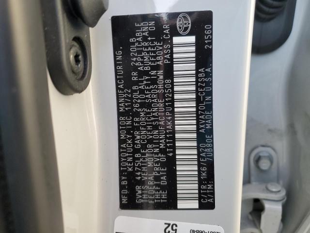 4T1T11AK4PU112508 - 2023 TOYOTA CAMRY SE NIGHT SHADE WHITE photo 12