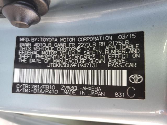 JTDKN3DU9F1947131 - 2015 TOYOTA PRIUS BLUE photo 12