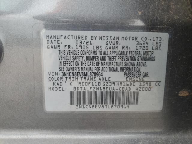 3N1CN8EV8ML870964 - 2021 NISSAN VERSA SV GRAY photo 12