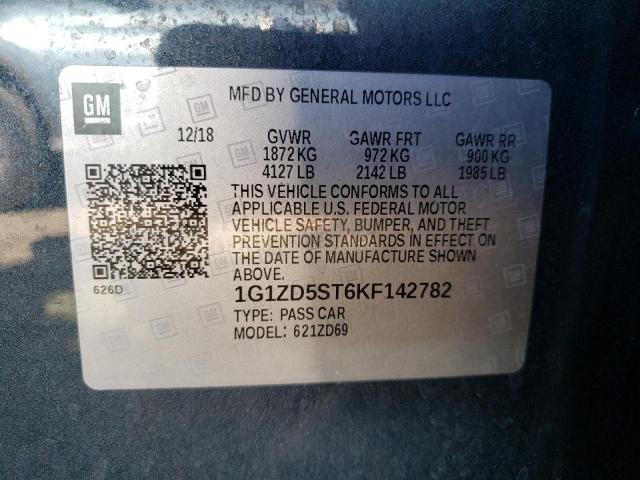 1G1ZD5ST6KF142782 - 2019 CHEVROLET MALIBU LT CHARCOAL photo 12