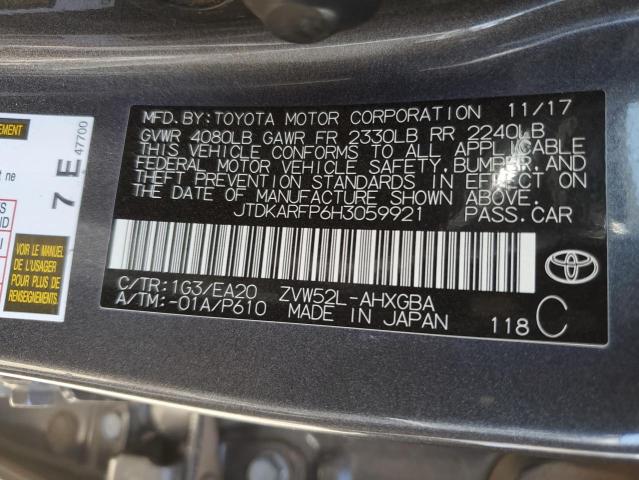 JTDKARFP6H3059921 - 2017 TOYOTA PRIUS PRIM გრაფიტი ფოტო 12