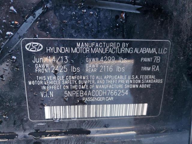 5NPEB4AC0DH766254 - 2013 HYUNDAI SONATA GLS BLACK photo 13