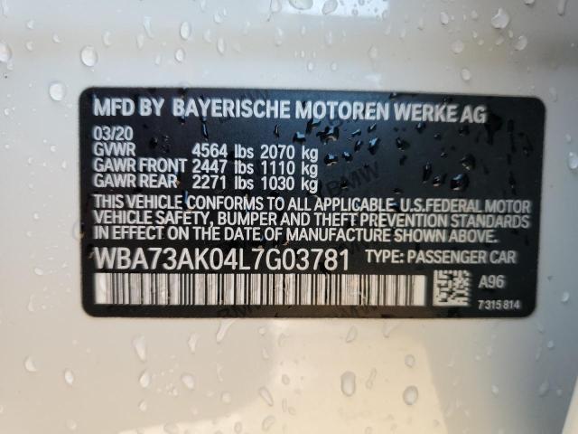 WBA73AK04L7G03781 - 2020 BMW 228XI WHITE photo 12