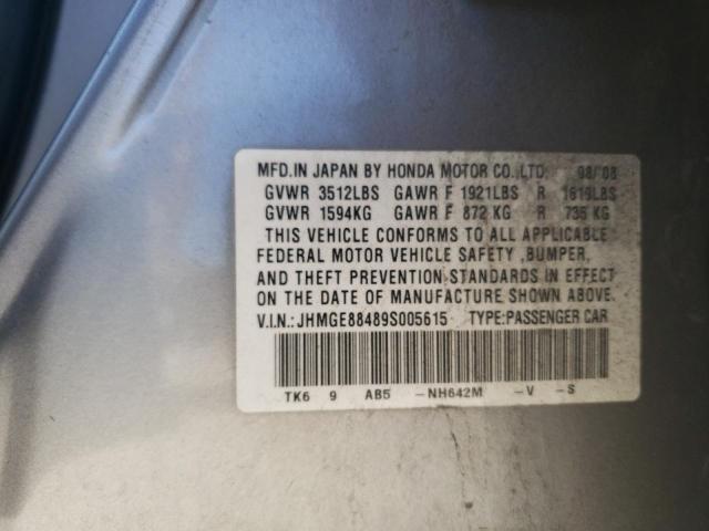 JHMGE88489S005615 - 2009 HONDA FIT SPORT SILVER photo 12