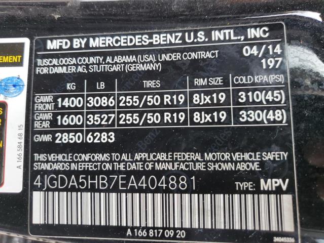 4JGDA5HB7EA404881 - 2014 MERCEDES-BENZ ML 350 4MATIC BLACK photo 13