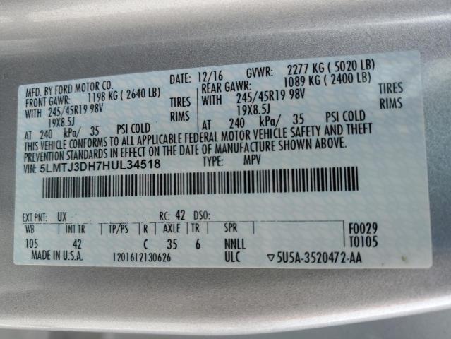 5LMTJ3DH7HUL34518 - 2017 LINCOLN MKC RESERVE SILVER photo 13