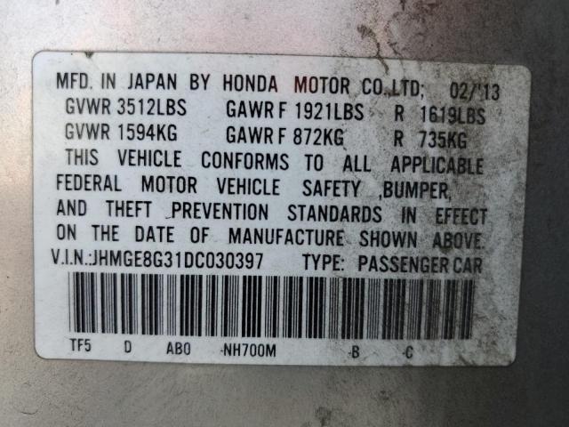 JHMGE8G31DC030397 - 2013 HONDA FIT SILVER photo 13