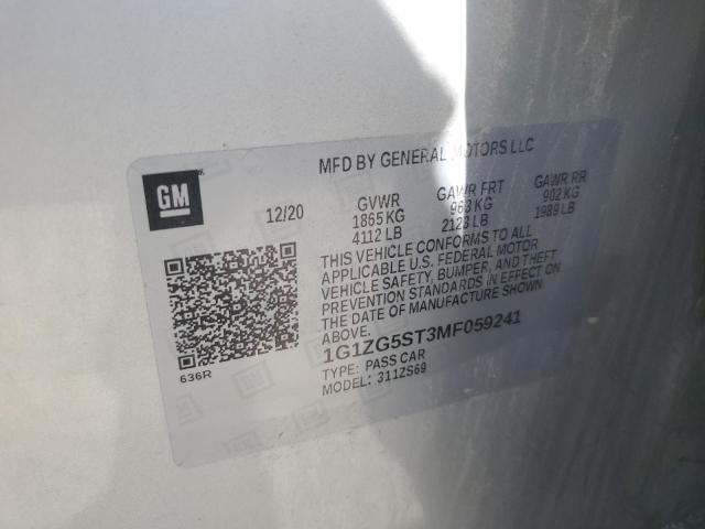 1G1ZG5ST3MF059241 - 2021 CHEVROLET MALIBU RS 灰色 照片 12