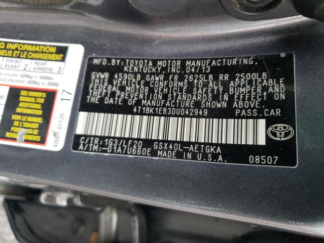 4T1BK1EB3DU042949 - 2013 TOYOTA AVALON BASE 灰色 照片 12