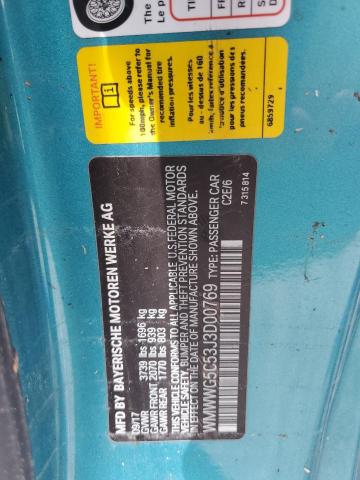 WMWWG5C53J3D00769 - 2018 MINI COOPER TURQUOISE photo 13