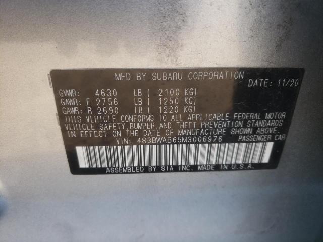 4S3BWAB65M3006976 - 2021 SUBARU LEGACY SILVER photo 12