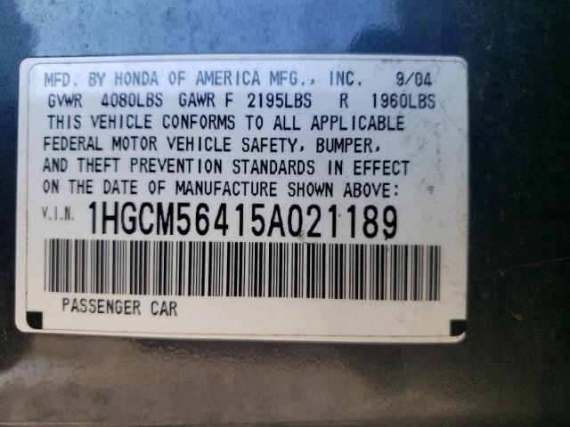 1HGCM56415A021189 - 2005 HONDA ACCORD LX GRAY photo 12