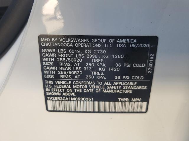 1V2BR2CA1MC530351 - 2021 VOLKSWAGEN ATLAS SEL WHITE photo 13