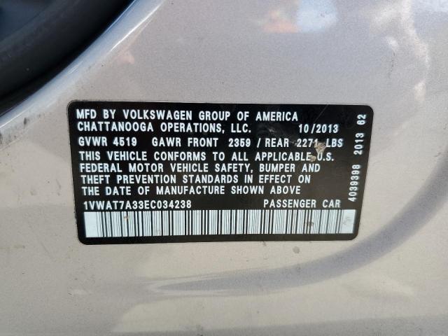 1VWAT7A33EC034238 - 2014 VOLKSWAGEN PASSAT S SILVER photo 12