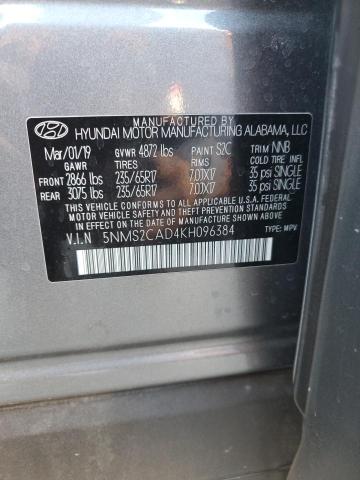 5NMS2CAD4KH096384 - 2019 HYUNDAI SANTA FE SE GRAY photo 12