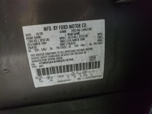 1FM5K8AB3MGA19780 - 2021 FORD EXPLORER POLICE INTERCEPTOR ნაცრისფერი ფოტო 13