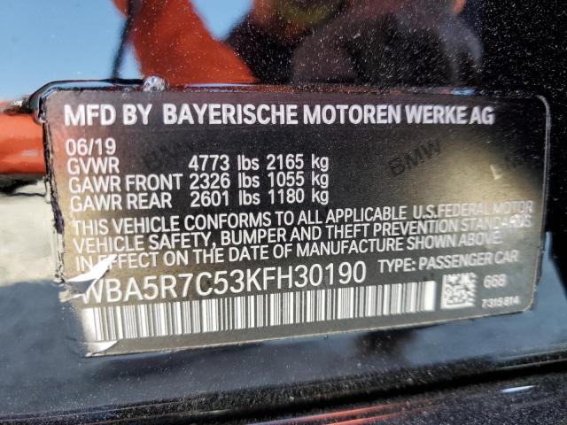 WBA5R7C53KFH30190 - 2019 BMW 330XI BLACK photo 12