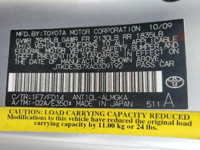 JTKDE3B7XA0309192 - 2010 TOYOTA SCION TC ვერცხლისფერი ფოტო 13