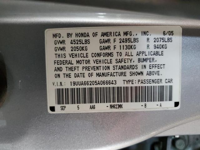 19UUA66205A066643 - 2005 ACURA TL SILVER photo 12