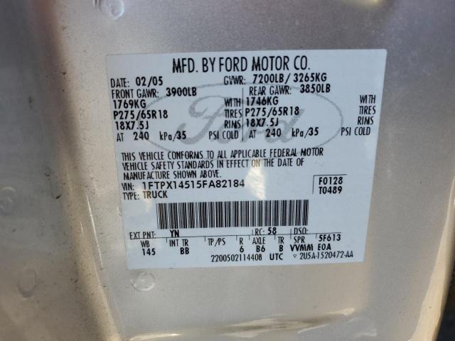 1FTPX14515FA82184 - 2005 FORD F150 SILVER photo 12