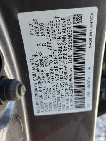 2HGFC2F80LH529735 - 2020 HONDA CIVIC SPORT ნაცრისფერი ფოტო 12