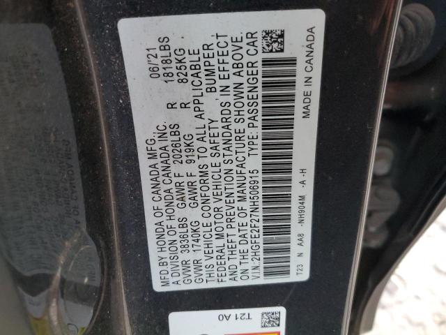 2HGFE2F27NH506915 - 2022 HONDA CIVIC LX GRAY photo 12