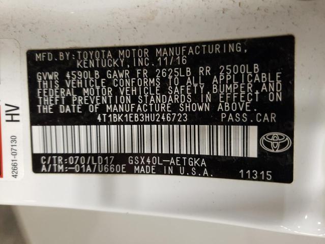 4T1BK1EB3HU246723 - 2017 TOYOTA AVALON XLE WHITE photo 12