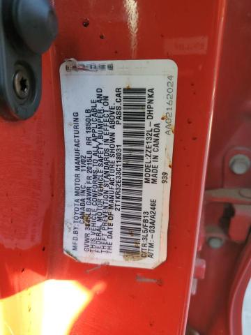 2T1KR32E33C118031 - 2003 TOYOTA COROLLA MA XR RED photo 12