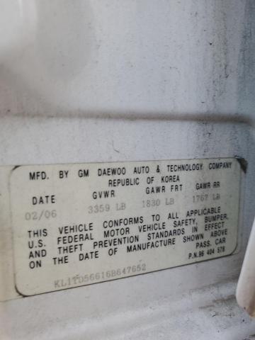 KL1TD56616B647652 - 2006 CHEVROLET AVEO BASE Ağ foto 12