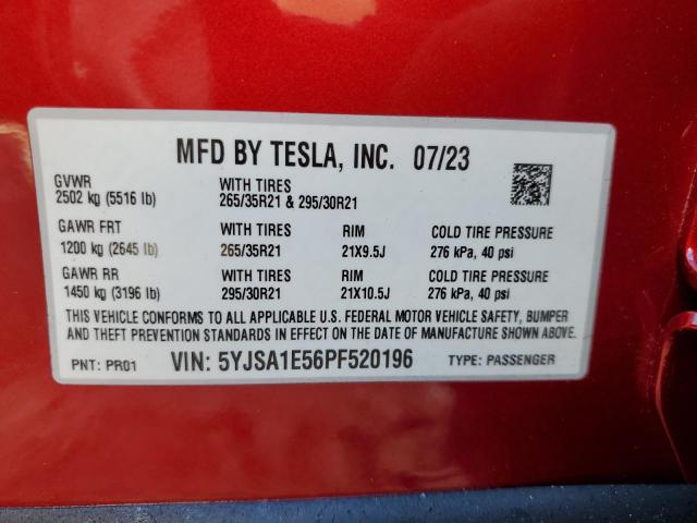 5YJSA1E56PF520196 - 2023 TESLA MODEL S RED photo 13