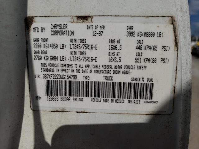 3B7KF22Z3WG154799 - 1998 DODGE RAM 2500 WHITE photo 12