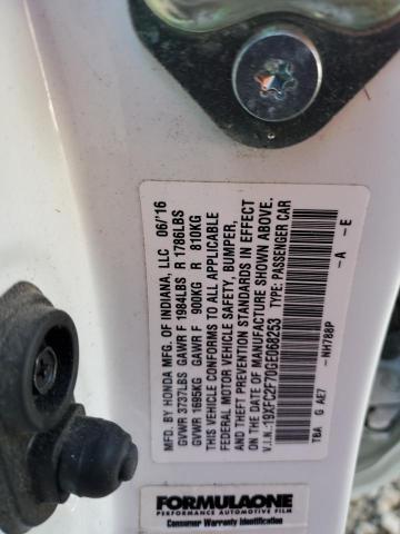 19XFC2F70GE068253 - 2016 HONDA CIVIC EX WHITE photo 12