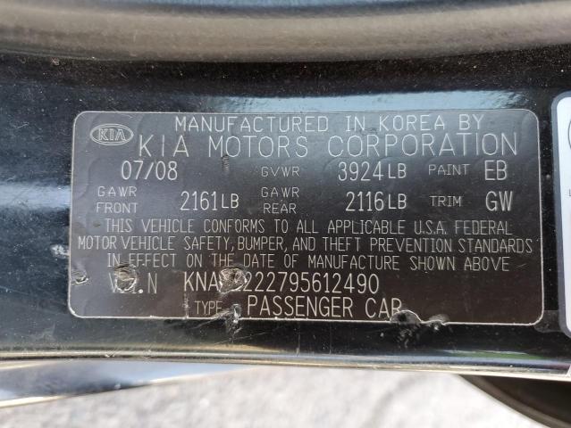 KNAFE222795612490 - 2009 KIA SPECTRA EX BLACK photo 12