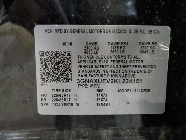 3GNAXUEV9KL224151 - 2019 CHEVROLET EQUINOX LT BLACK photo 12