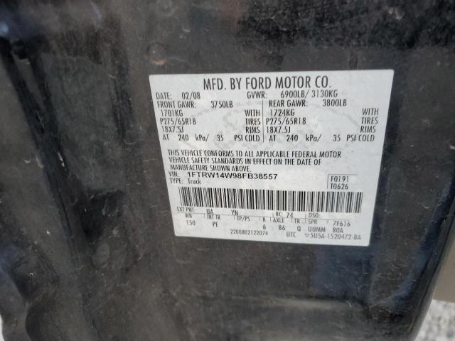 1FTRW14W98FB38557 - 2008 FORD F150 SUPERCREW BLACK photo 12