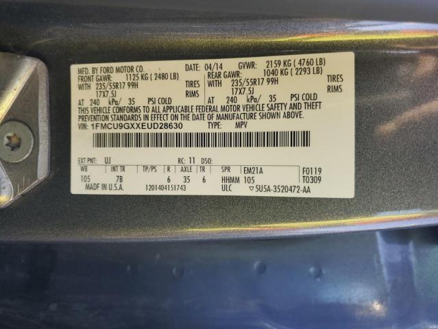 1FMCU9GXXEUD28630 - 2014 FORD ESCAPE SE GRAY photo 13