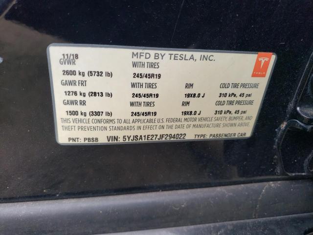 5YJSA1E27JF294022 - 2018 TESLA MODEL S შავი ფოტო 12