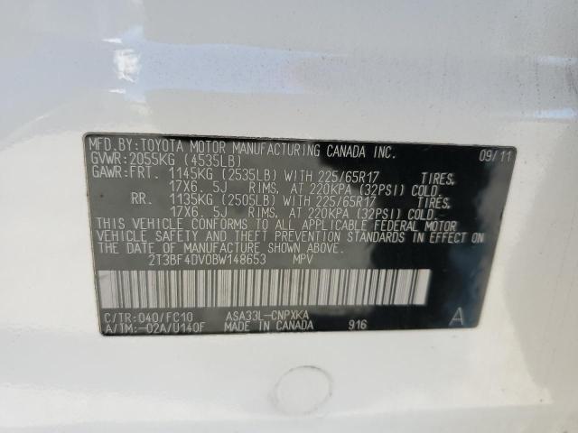 2T3BF4DV0BW148653 - 2011 TOYOTA RAV4 WHITE photo 13