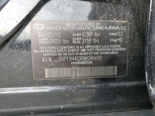 5NPEB4AC6BH096691 - 2011 HYUNDAI SONATA GLS BLACK photo 12