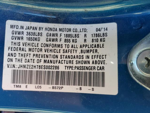 JHMZE2H78ES002286 - 2014 HONDA INSIGHT EX BLUE photo 12