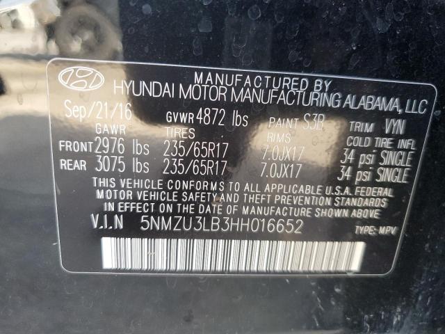 5NMZU3LB3HH016652 - 2017 HYUNDAI SANTA FE S BLACK photo 13