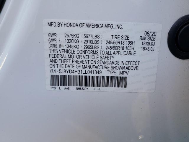 5J8YD4H31LL041349 - 2020 ACURA MDX WHITE photo 13