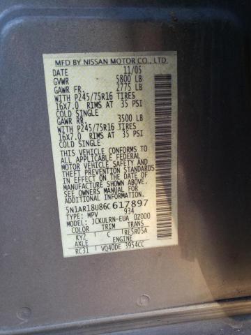 5N1AR18U86C617897 - 2006 NISSAN PATHFINDER LE TAN photo 13