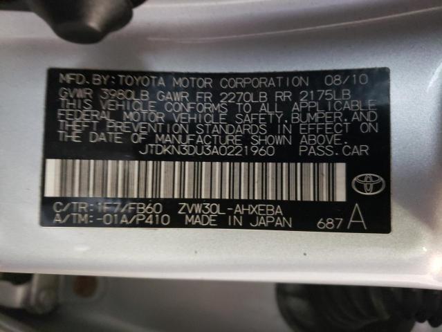 JTDKN3DU3A0221960 - 2010 TOYOTA PRIUS SILVER photo 13