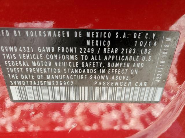 3VWD17AJ5FM235902 - 2015 VOLKSWAGEN JETTA SE RED photo 12