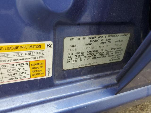 KL1TD56638B199577 - 2008 CHEVROLET AVEO BASE Mavi foto 12